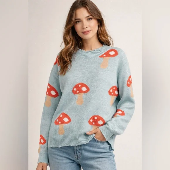 Brand new Miss sparkling mushroom blue sweater size medium and XL - Picture 1 of 4